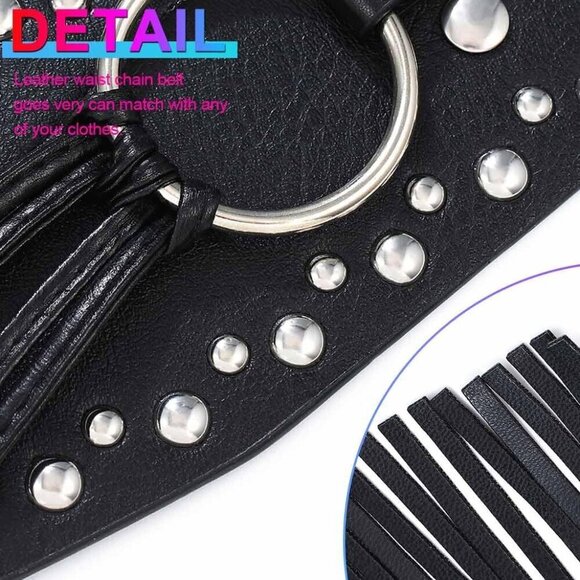 Black Leather Fringe Belt Gothic Western Accessories for Women Adjustable main image 4